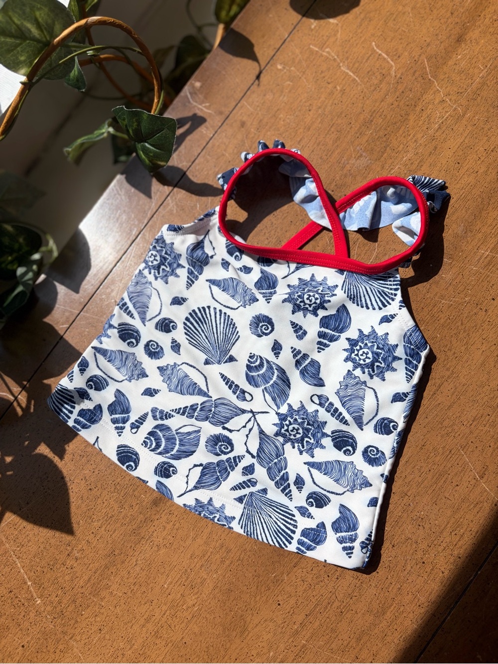 Tommy Bahama Baby Girl Swim Top 12M Tankini Blue White Shell Print